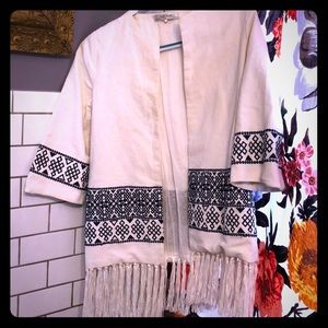 Zara Trafaluc Cream Embroidered Jacket with Fringe